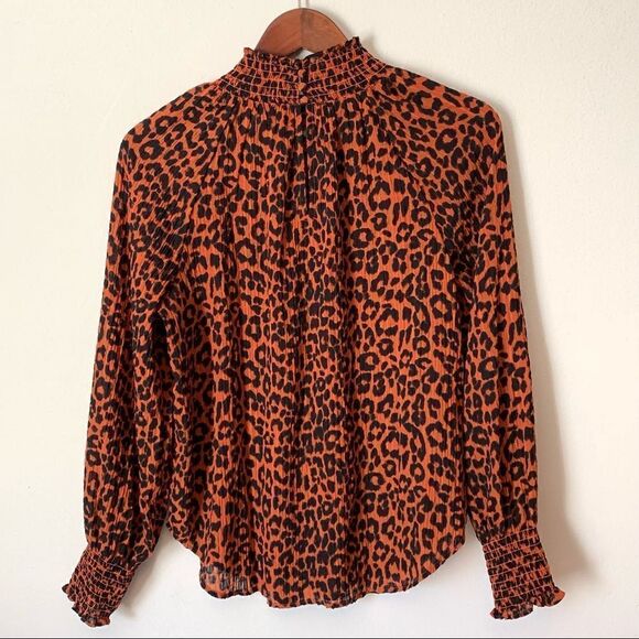 Loft Leopard Print Smock High Neck Long Sleeve Blouse - Picture 3 of 7